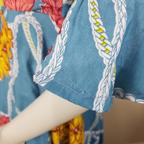 Spanish Style Dress Sz XS 0-2 Blue High Low Floral Crochet Bodice Party Extra Sm - Picture 6 of 9